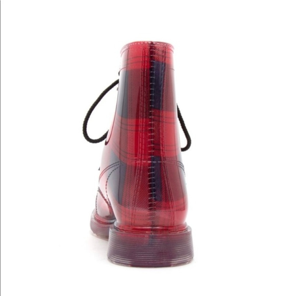 ⭐️ Women's Red Plaid Check Jelly Combat Boots - Picture 3 of 4